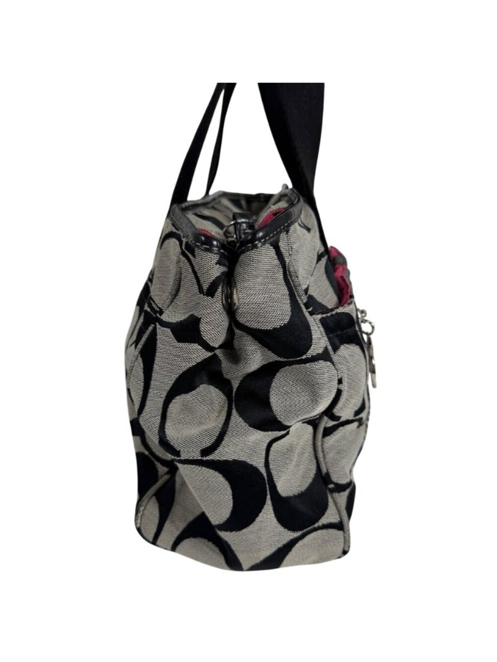 COACH Daisy Signature C Black Jacquard Shoulder Handbag F14878 Pink Lining - Picture 4 of 15